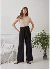 High-Waisted Wide-Leg Linen Pants with Tie Belt and Tailored Seams for Modern Elegance