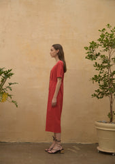 Linen Midi Dress with Button-Front Design and Square Neckline for Women’s Elegant Summer Wardrobe