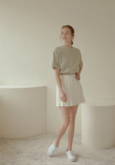 High-Waisted Pleated Mini Skirt in Lightweight Linen Blend with Side Zipper Closure