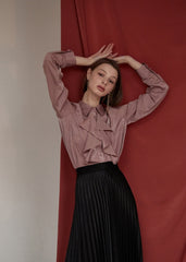 High-Waisted Pleated Silk Midi Skirt for Women with Elastic Waistband – Elegant Evening Bottom