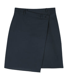 Asymmetric Wrap High-Waist Skirt in Linen Fabric with Minimalist Button Detail