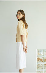 High-Waisted Linen Midi Skirt with Clean Front and Straight Cut – Minimalist Summer Essential