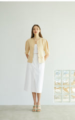 High-Waisted Linen Midi Skirt with Clean Front and Straight Cut – Minimalist Summer Essential