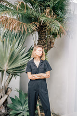 Tailored Linen Short Jumpsuit with Belted Waist and Notched Lapel Collar
