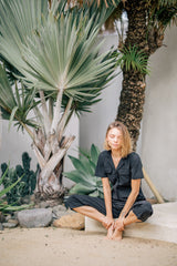 Tailored Linen Short Jumpsuit with Belted Waist and Notched Lapel Collar