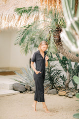 Tailored Linen Short Jumpsuit with Belted Waist and Notched Lapel Collar