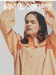 Elegant Ruffled Collar Long Sleeve Linen Dress with Button Front Detail