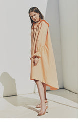 Elegant Ruffled Collar Long Sleeve Linen Dress with Button Front Detail
