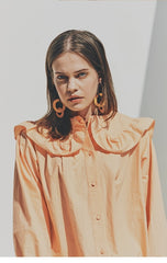 Elegant Ruffled Collar Long Sleeve Linen Dress with Button Front Detail