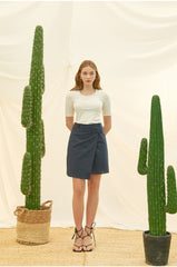 Fitted Cotton T-Shirt With Half Sleeves and Minimalist Scoop Neckline