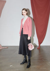 High-Waisted Pleated Silk Midi Skirt for Women with Elastic Waistband – Elegant Evening Bottom