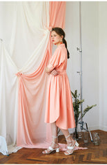 Elegant Midi-Length Cotton Poplin Dress with Button-Down Front and Tailored Waistband