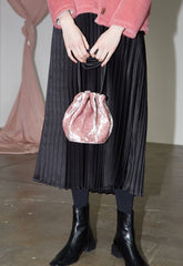 High-Waisted Pleated Silk Midi Skirt for Women with Elastic Waistband – Elegant Evening Bottom