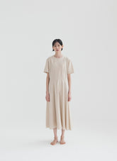 Elegant A-Line Linen Midi Dress with Short Sleeves and Flared Hemline for Summer Comfort
