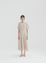Elegant A-Line Linen Midi Dress with Short Sleeves and Flared Hemline for Summer Comfort
