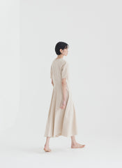 Elegant A-Line Linen Midi Dress with Short Sleeves and Flared Hemline for Summer Comfort