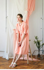 Elegant Midi-Length Cotton Poplin Dress with Button-Down Front and Tailored Waistband