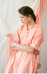 Elegant Midi-Length Cotton Poplin Dress with Button-Down Front and Tailored Waistband