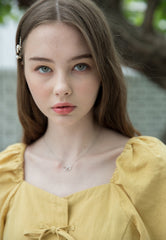 Linen Puff Sleeve Blouse for Women with Bow Tie Front and Square Neckline for Feminine Styling