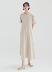 Elegant A-Line Linen Midi Dress with Short Sleeves and Flared Hemline for Summer Comfort