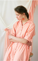 Elegant Midi-Length Cotton Poplin Dress with Button-Down Front and Tailored Waistband