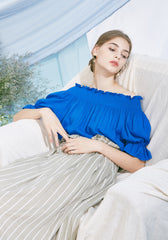 High-Waisted A-Line Linen Skirt for Women with Pinstripe Detail and Belted Waist Design