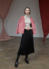 High-Waisted Pleated Silk Midi Skirt for Women with Elastic Waistband – Elegant Evening Bottom