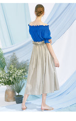 High-Waisted A-Line Linen Skirt for Women with Pinstripe Detail and Belted Waist Design