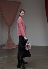 High-Waisted Pleated Silk Midi Skirt for Women with Elastic Waistband – Elegant Evening Bottom