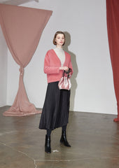 High-Waisted Pleated Silk Midi Skirt for Women with Elastic Waistband – Elegant Evening Bottom