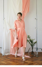 Elegant Midi-Length Cotton Poplin Dress with Button-Down Front and Tailored Waistband