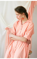 Elegant Midi-Length Cotton Poplin Dress with Button-Down Front and Tailored Waistband