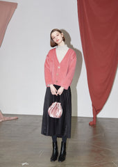 High-Waisted Pleated Silk Midi Skirt for Women with Elastic Waistband – Elegant Evening Bottom