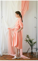 Elegant Midi-Length Cotton Poplin Dress with Button-Down Front and Tailored Waistband