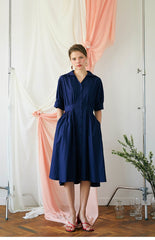 Elegant A-line Linen Midi Dress with Button-Front and Defined Waist for Flattering Fit