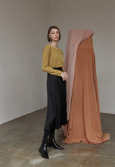 High-Waisted Pleated Silk Midi Skirt for Women with Elastic Waistband – Elegant Evening Bottom