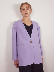 Minimalist Linen Blazer for Women with Single Button Closure and Soft-Structured Tailoring Design