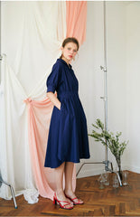 Elegant A-line Linen Midi Dress with Button-Front and Defined Waist for Flattering Fit