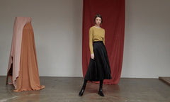 High-Waisted Pleated Silk Midi Skirt for Women with Elastic Waistband – Elegant Evening Bottom