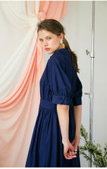 Elegant A-line Linen Midi Dress with Button-Front and Defined Waist for Flattering Fit