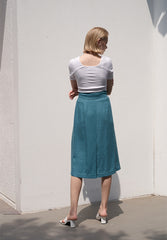 High-Waisted Button-Front Midi Skirt in Premium Linen Blend with Tailored Pleat Detailing