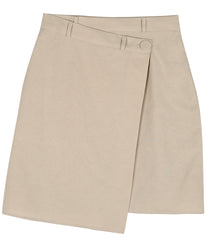 Asymmetric Wrap High-Waist Skirt in Linen Fabric with Minimalist Button Detail