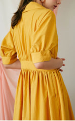 Elegant A-Line Button-Front Midi Dress in Breathable Linen with Waistband Detailing