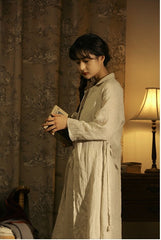 Marie Linen Cotton Long Sleeve Maxi Dress