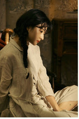 Marie Linen Cotton Long Sleeve Maxi Dress