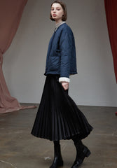 High-Waisted Pleated Silk Midi Skirt for Women with Elastic Waistband – Elegant Evening Bottom