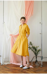 Elegant A-Line Button-Front Midi Dress in Breathable Linen with Waistband Detailing