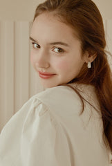 Flared A-Line Cotton Poplin Dress with Puff Sleeves and Fitted Bodice for Feminine Silhouette