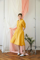 Elegant A-Line Button-Front Midi Dress in Breathable Linen with Waistband Detailing