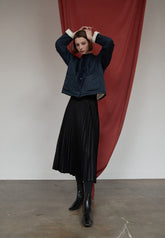 High-Waisted Pleated Silk Midi Skirt for Women with Elastic Waistband – Elegant Evening Bottom